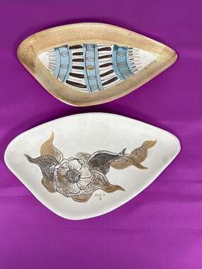 Set of 2 Vintage Sascha Brastoff  Floral California Pottery Dish F3